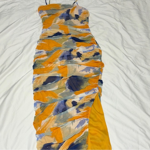 Fashion Nova Yellow and Blue Midi Dress - Picture 3 of 6